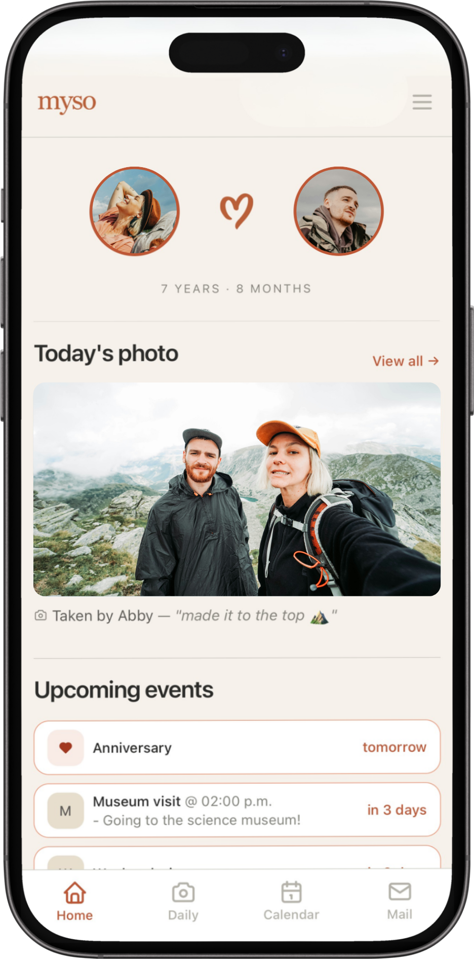 The myso home screen